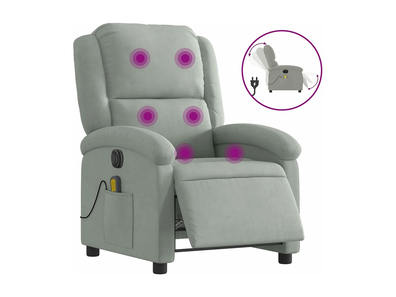 Fauteuil inclinable électrique de massage gris clair velours