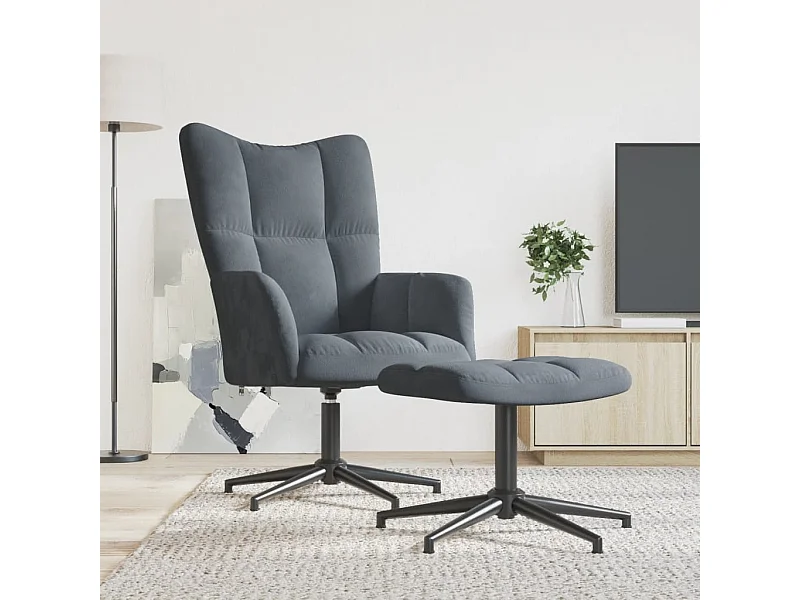 Sedia Relax con Poggiapiedi Grigio Scuro in Velluto