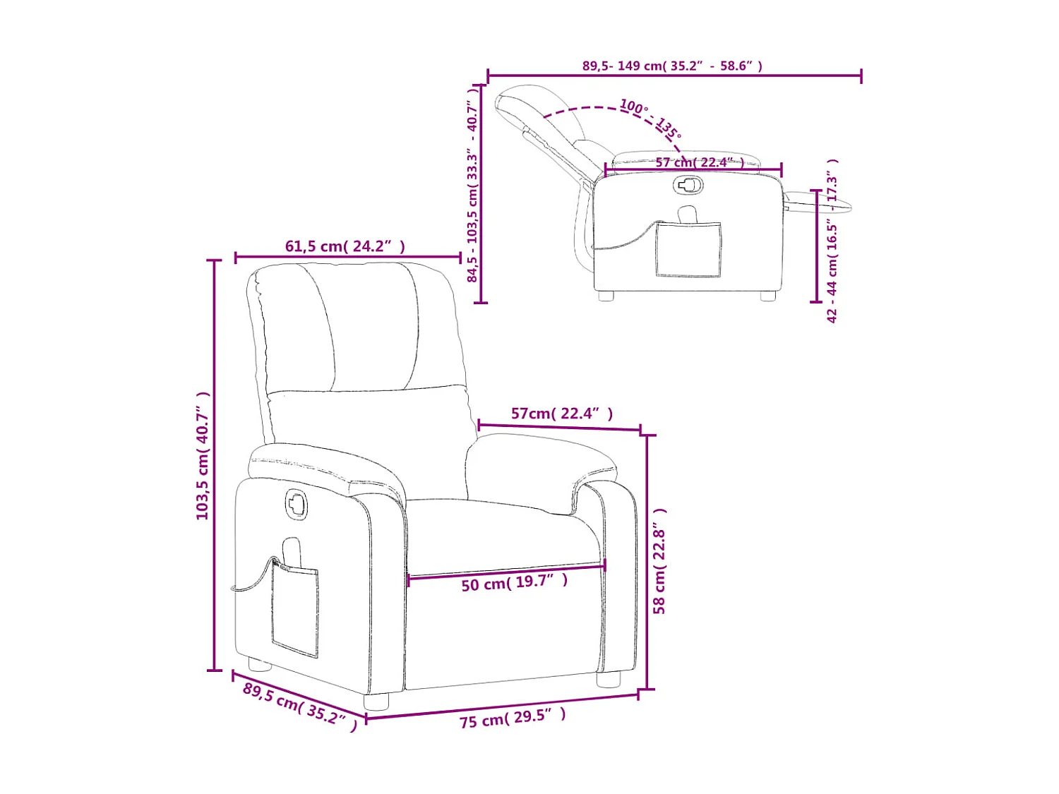 Fauteuil inclinable de massage noir tissu microfibre
