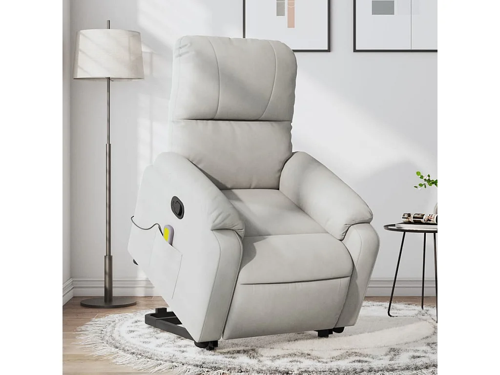 Poltrona massagens reclinável elevatória microfibra cinza-claro