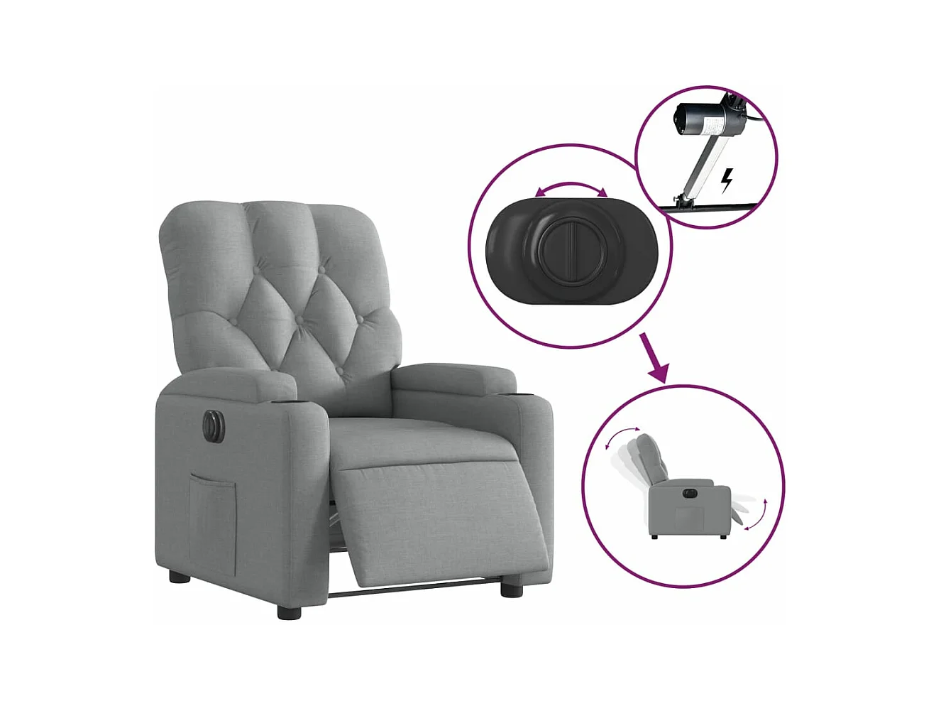 Fauteuil inclinable électrique Gris clair Tissu
