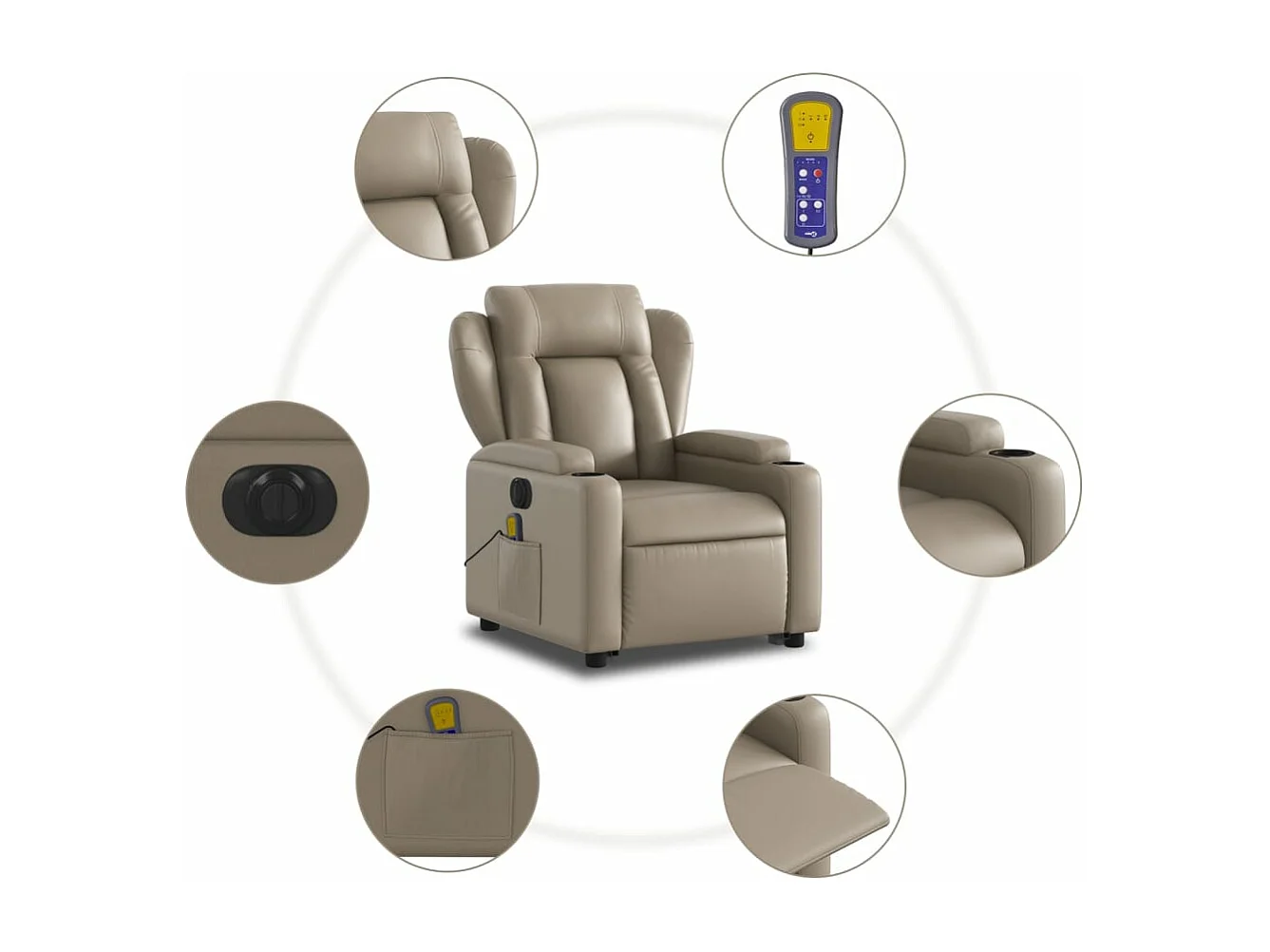 Sillón reclinable de masaje eléctrico cuero sintético capuchino