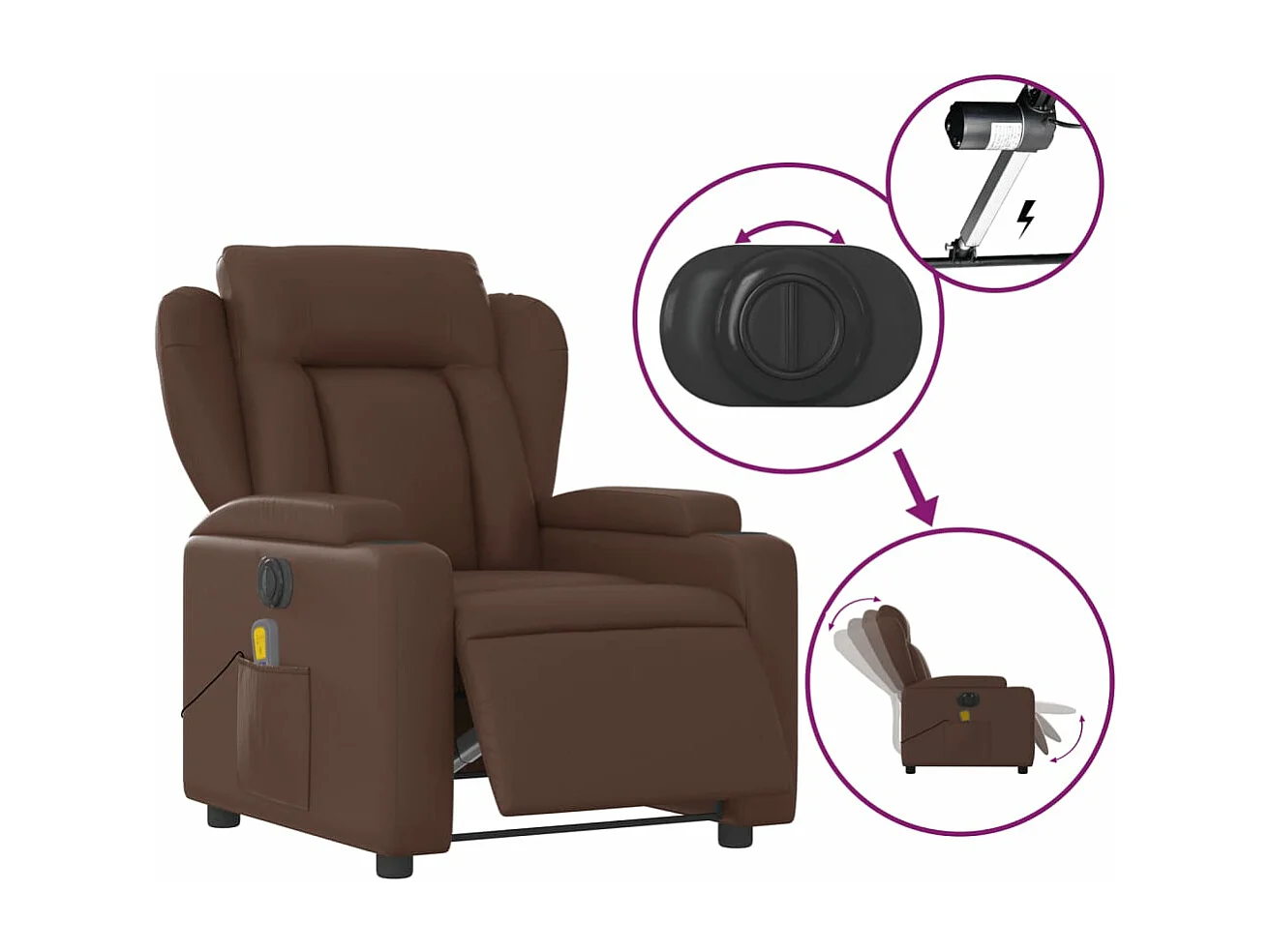 Fauteuil de massage inclinable électrique marron similicuir
