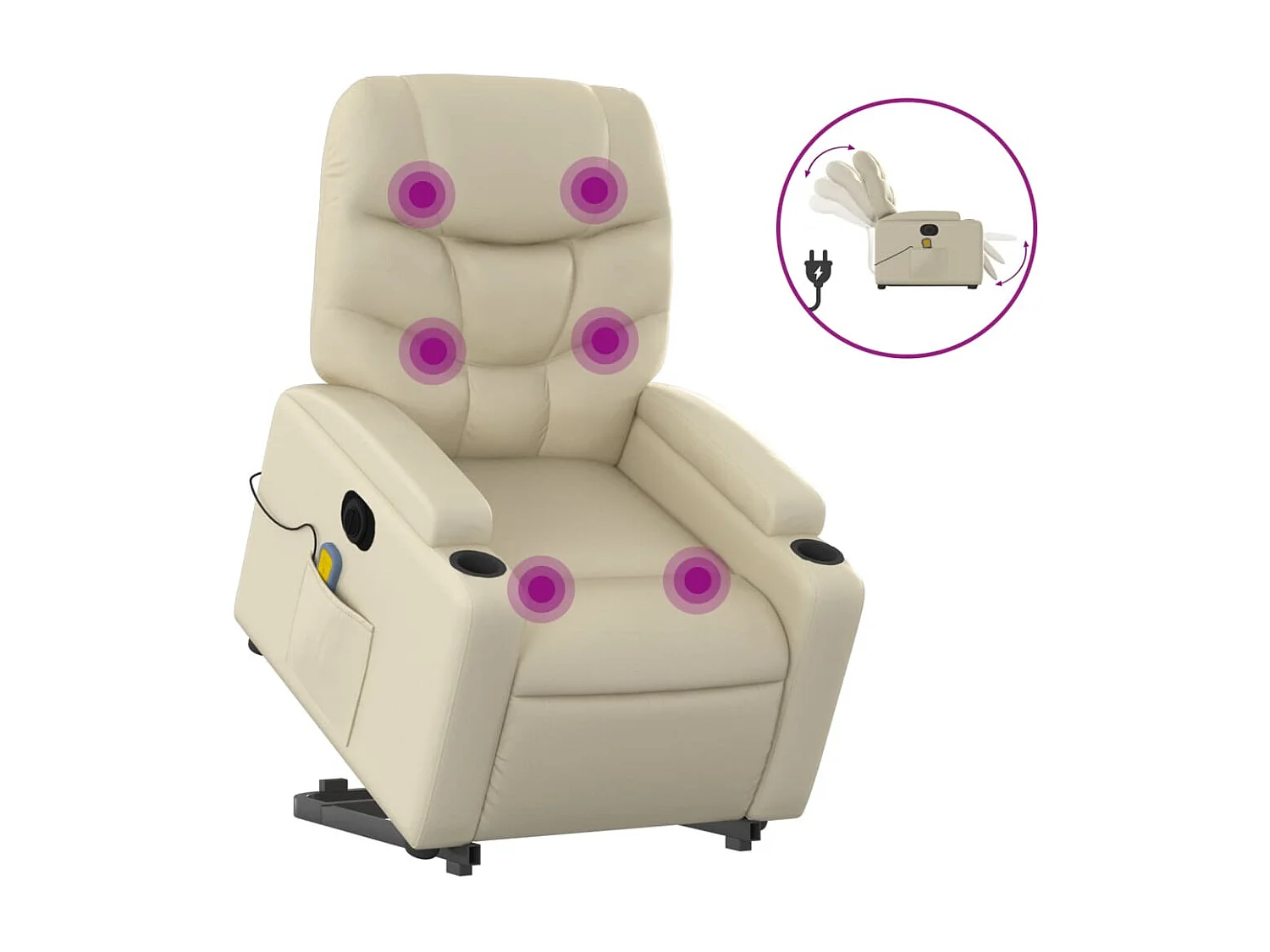 Fauteuil inclinable de massage électrique crème similicuir