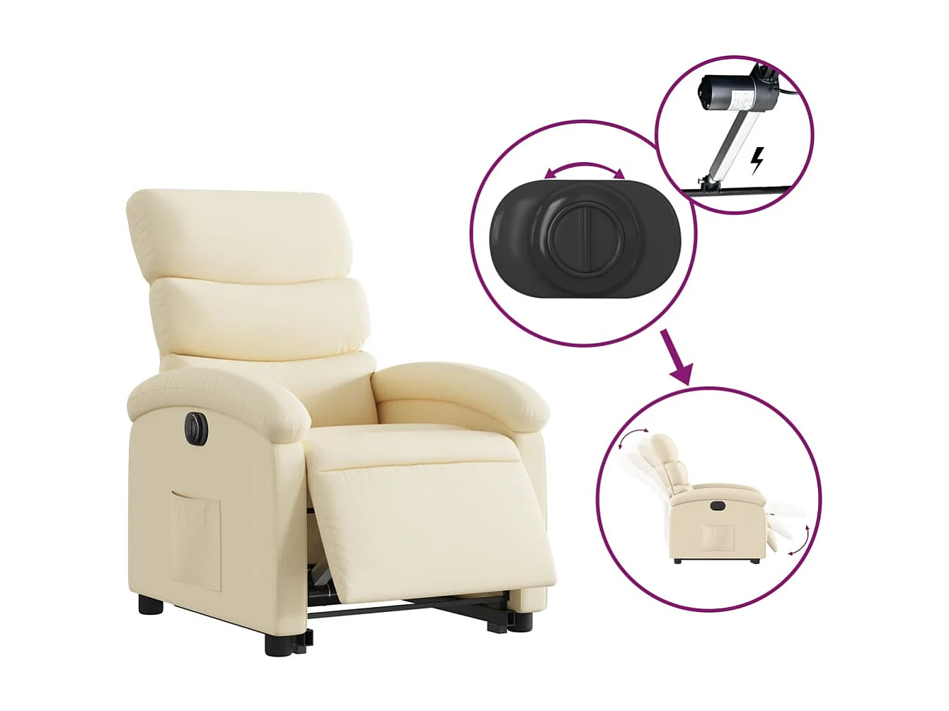 Fauteuil inclinable électrique crème tissu