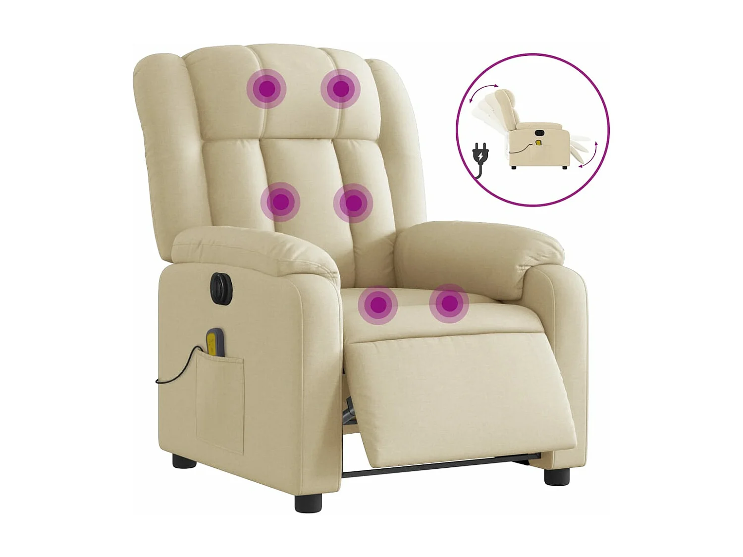 Poltrona de massagens reclinável elétrica tecido creme