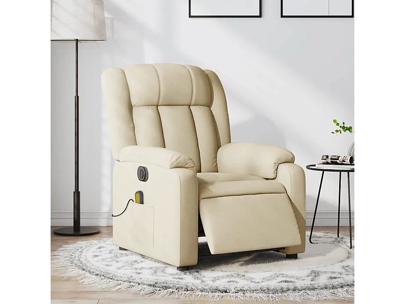Fauteuil inclinable de massage électrique crème tissu