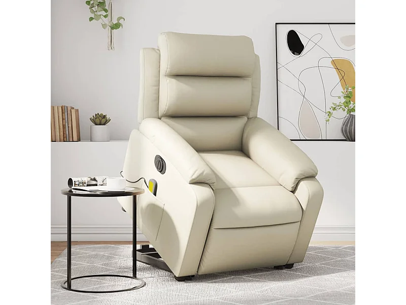 Fauteuil inclinable de massage électrique crème similicuir
