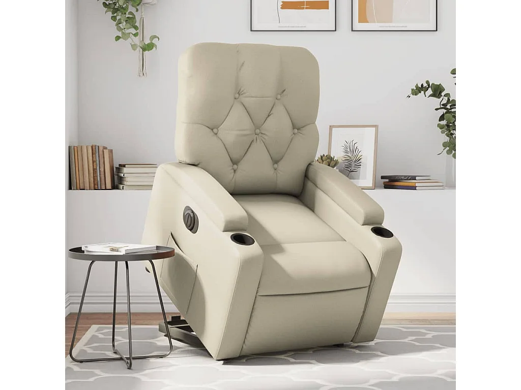 Sillón reclinable elevable eléctrico de cuero sintético crema