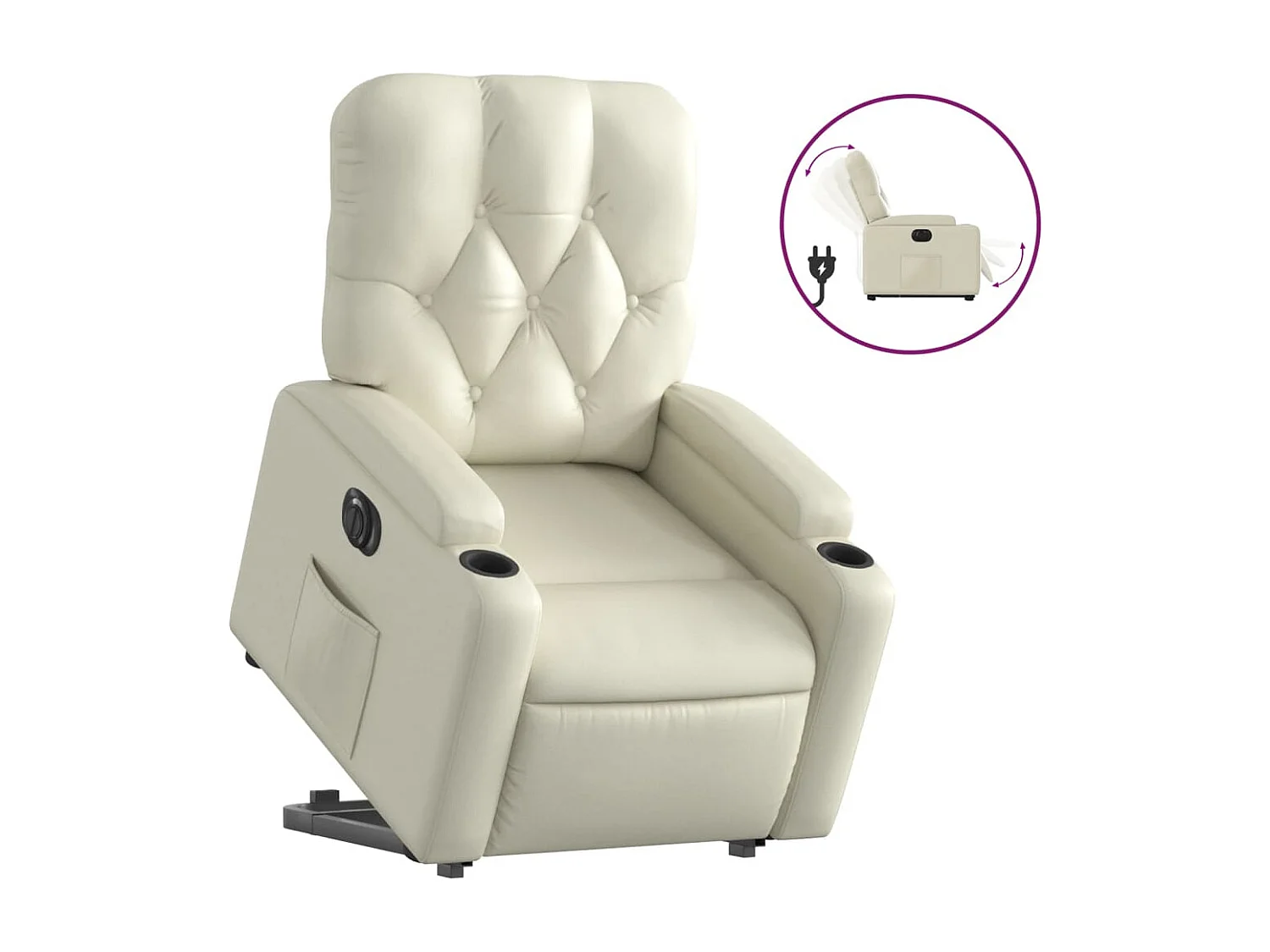 Sillón reclinable elevable eléctrico de cuero sintético crema
