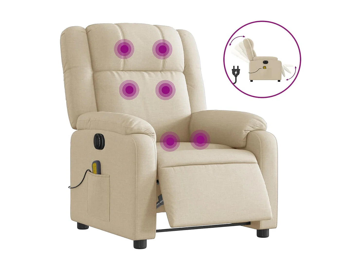Fauteuil inclinable de massage électrique crème tissu