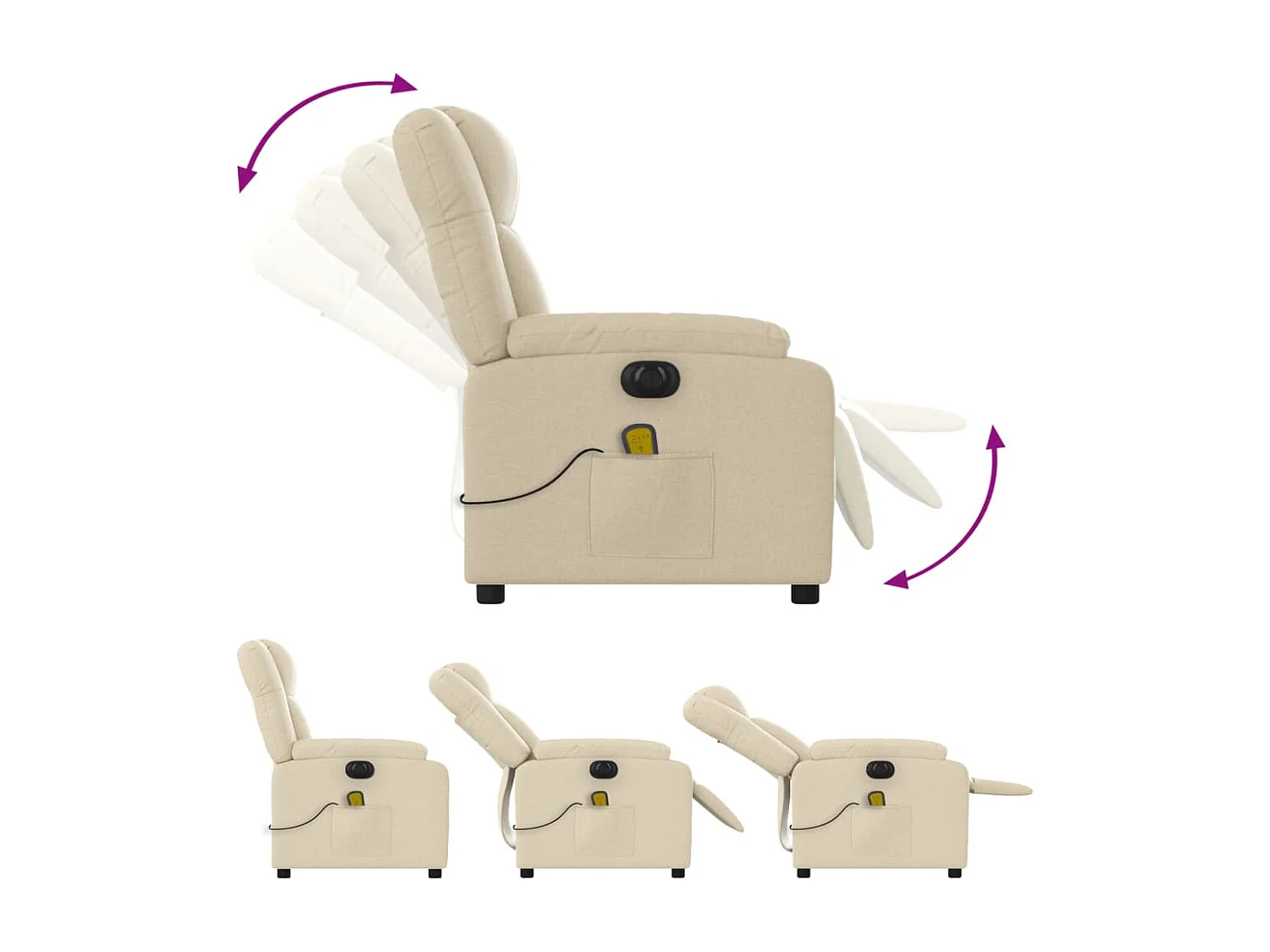 Fauteuil inclinable de massage électrique crème tissu