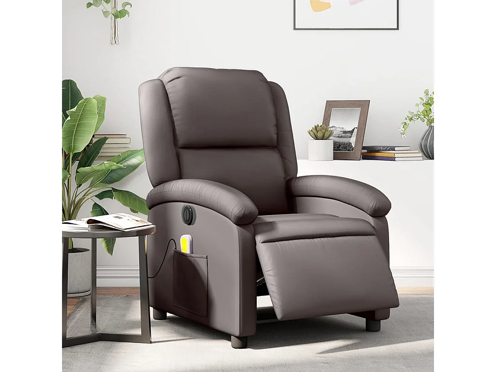 Fauteuil de massage inclinable électrique marron foncé