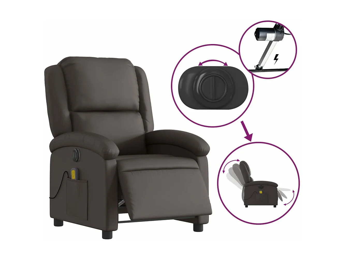 Fauteuil de massage inclinable électrique marron foncé