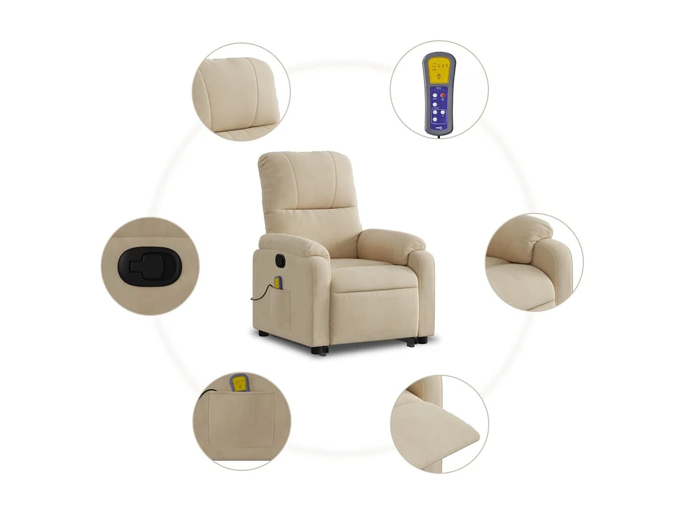 Fauteuil inclinable de massage crème tissu microfibre