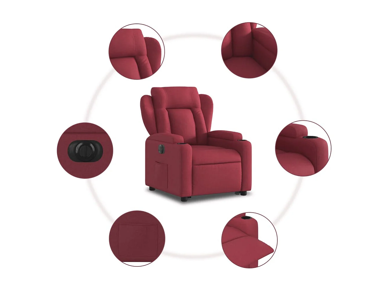 Fauteuil inclinable électrique rouge bordeaux tissu