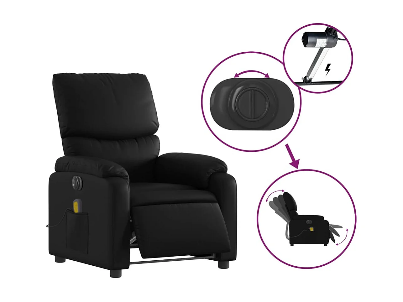 Sillón de masaje reclinable eléctrico cuero sintético negro