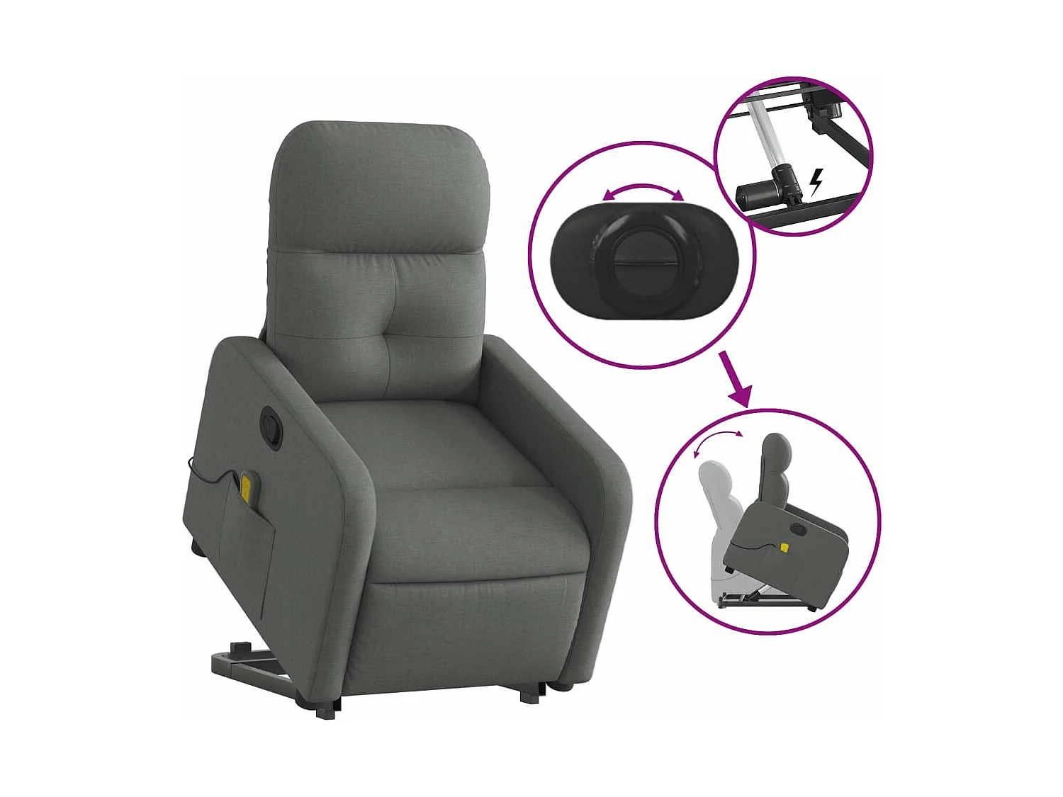 Fauteuil de massage inclinable Gris foncé Tissu