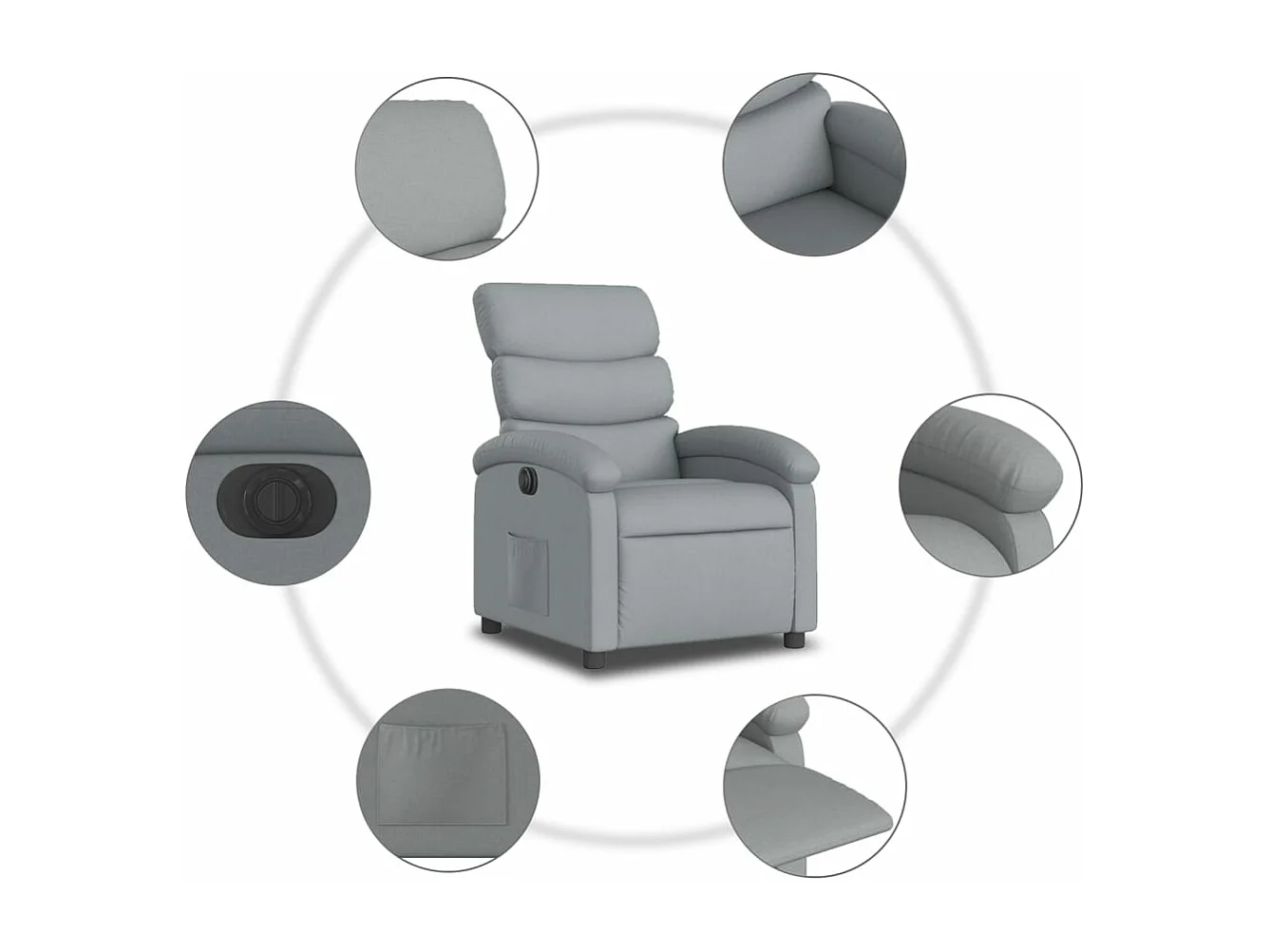 Sillón reclinable eléctrico tela gris claro