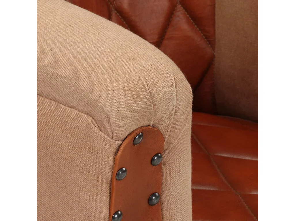 Chaise cabriolet marron cuir véritable bois de manguier massif