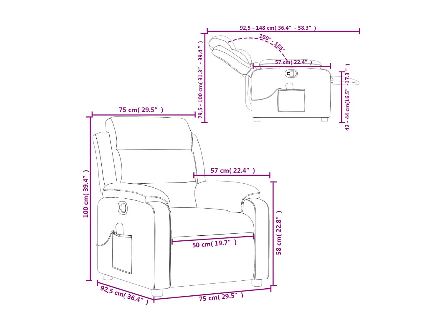 Fauteuil de massage inclinable Rouge bordeaux Tissu