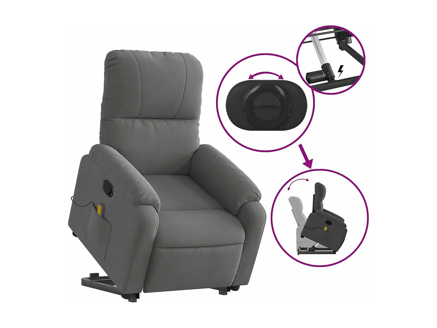 Fauteuil inclinable de massage gris foncé tissu microfibre