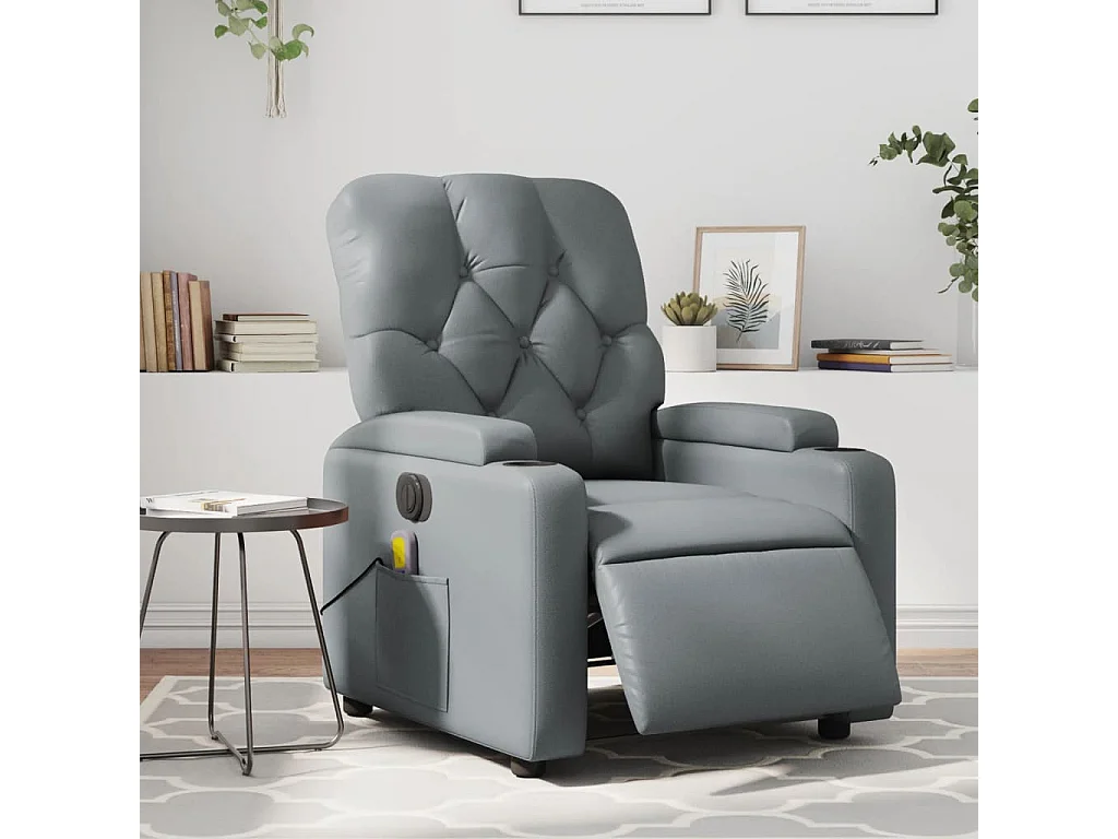 Fauteuil de massage inclinable électrique gris similicuir
