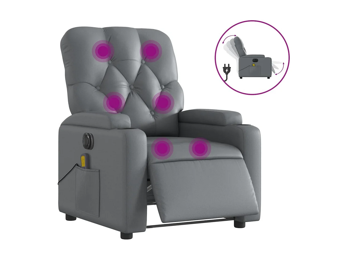 Fauteuil de massage inclinable électrique gris similicuir