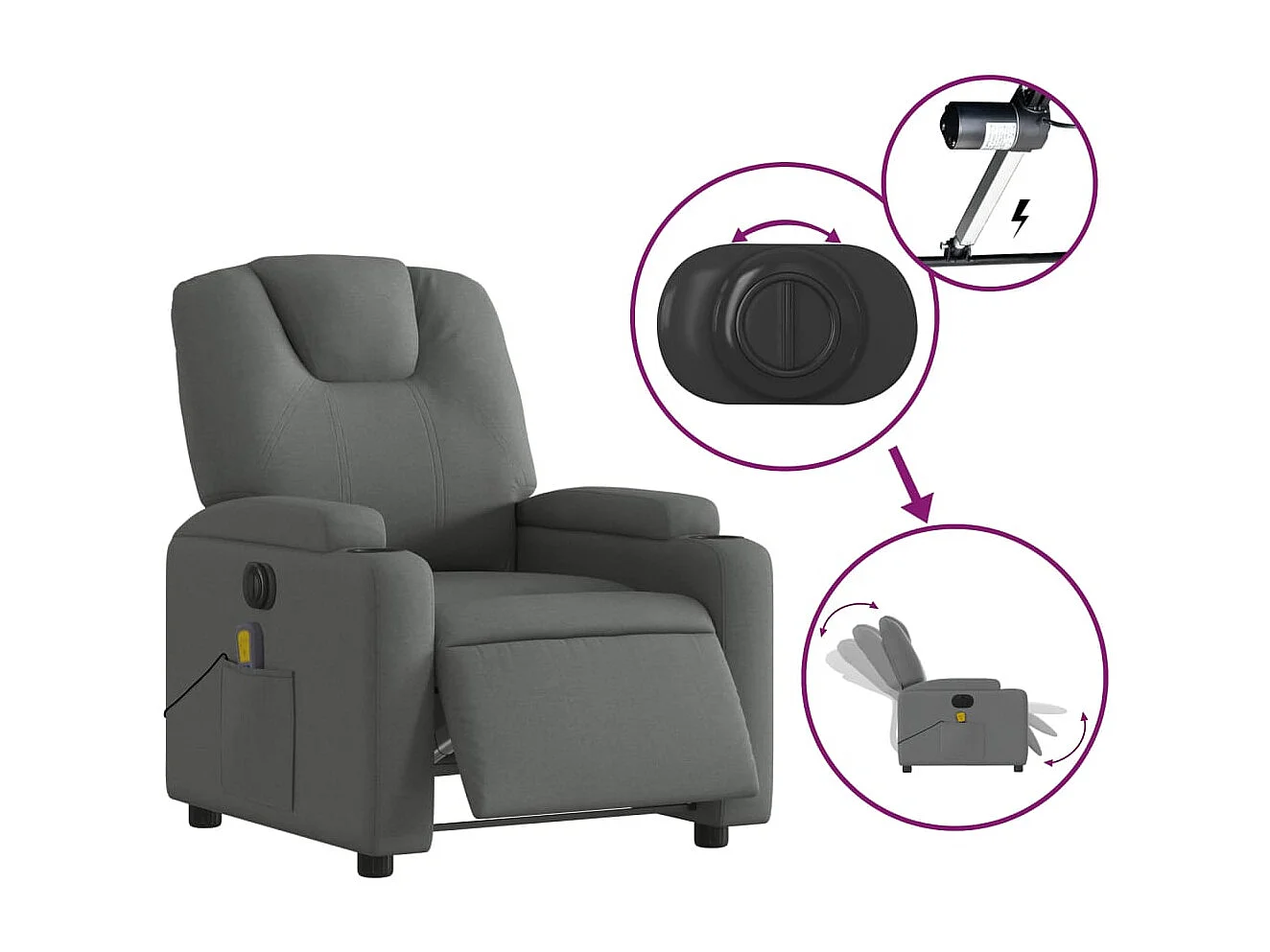 Fauteuil inclinable de massage électrique gris foncé tissu