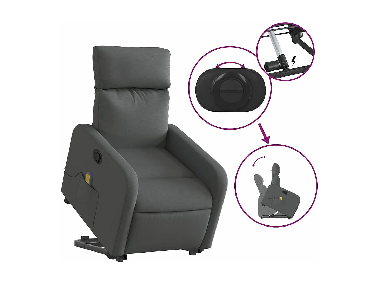 Fauteuil de massage inclinable Gris foncé Tissu