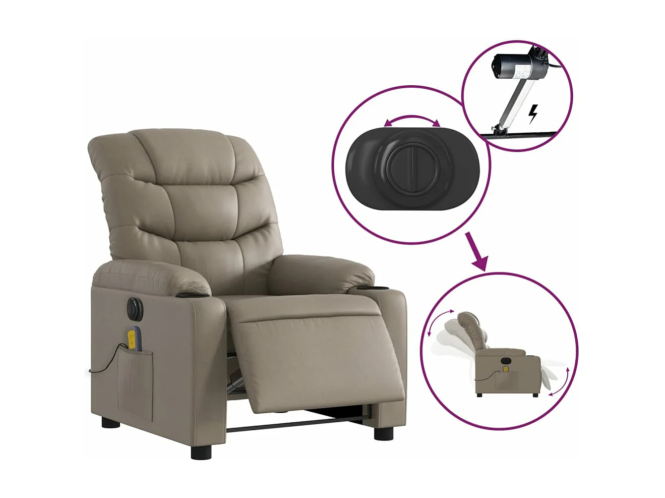 Poltrona Reclinabile Massaggio Elettrica Cappuccino Similpelle