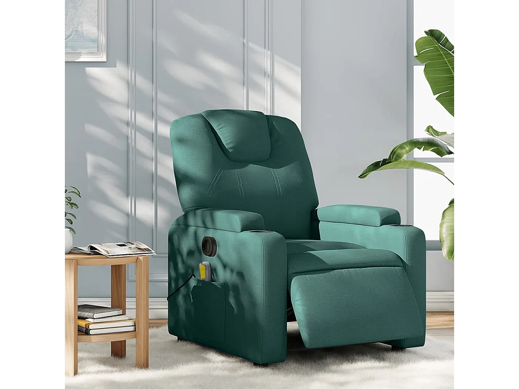 Fauteuil de massage inclinable électrique Vert foncé Tissu