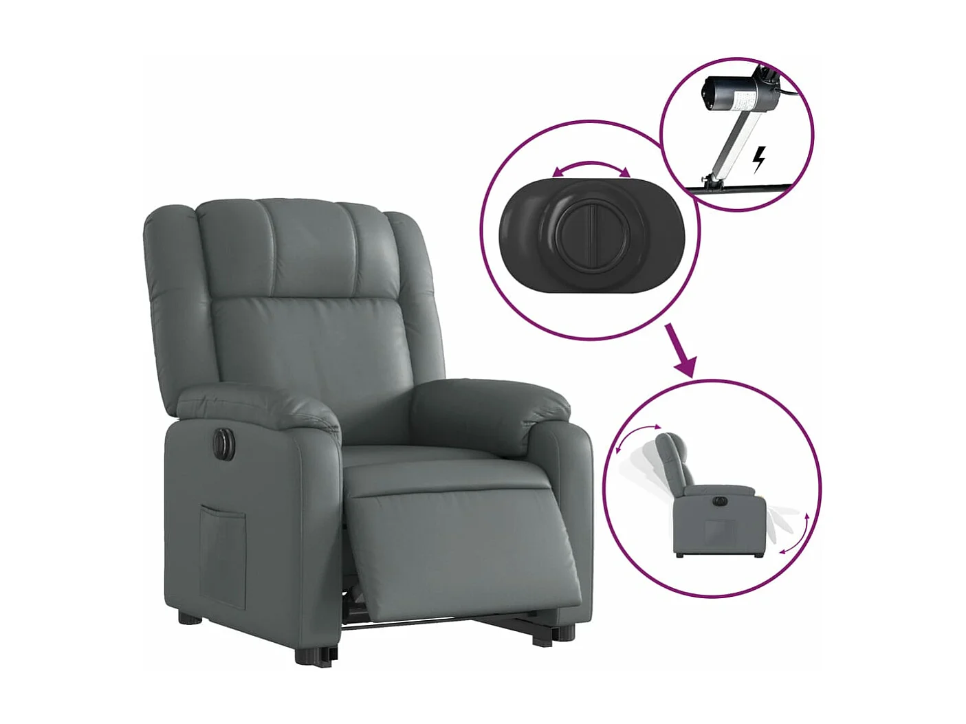 Fauteuil inclinable électrique gris similicuir