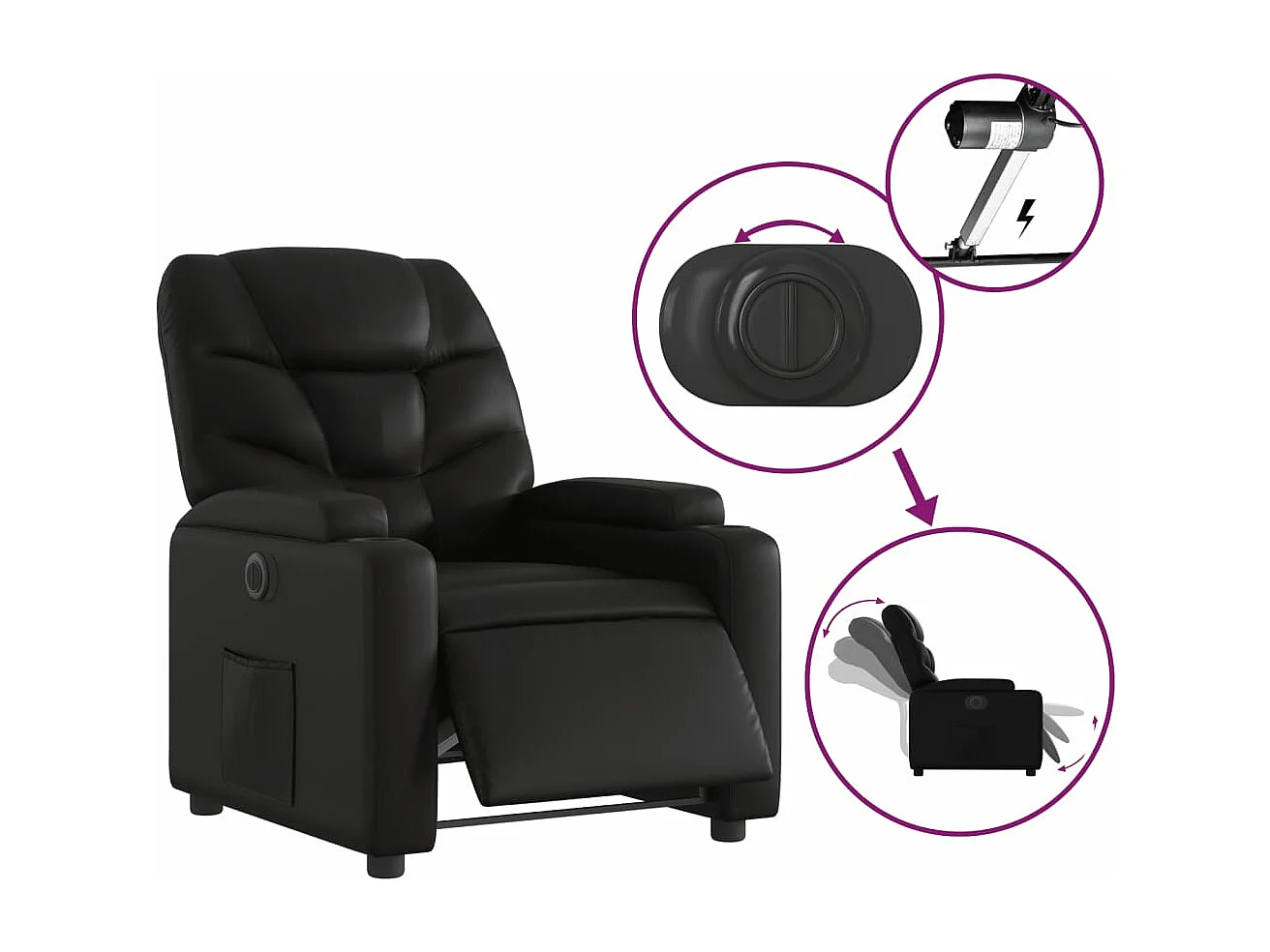 Fauteuil inclinable électrique Noir Similicuir