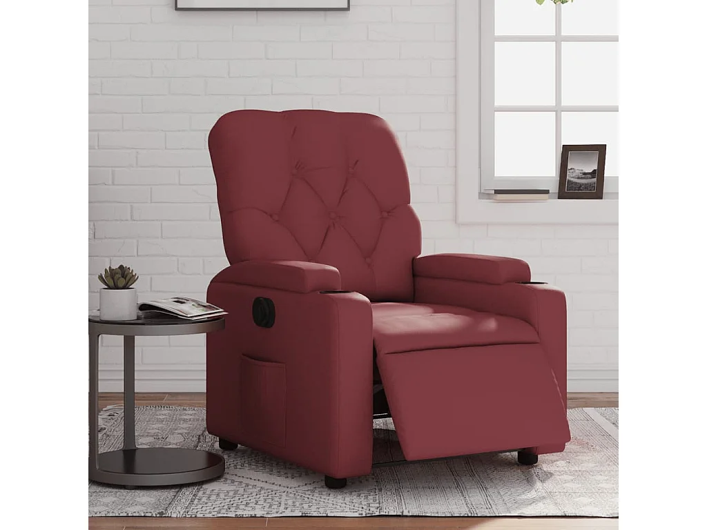 Sillón reclinable eléctrico de cuero sintético rojo tinto