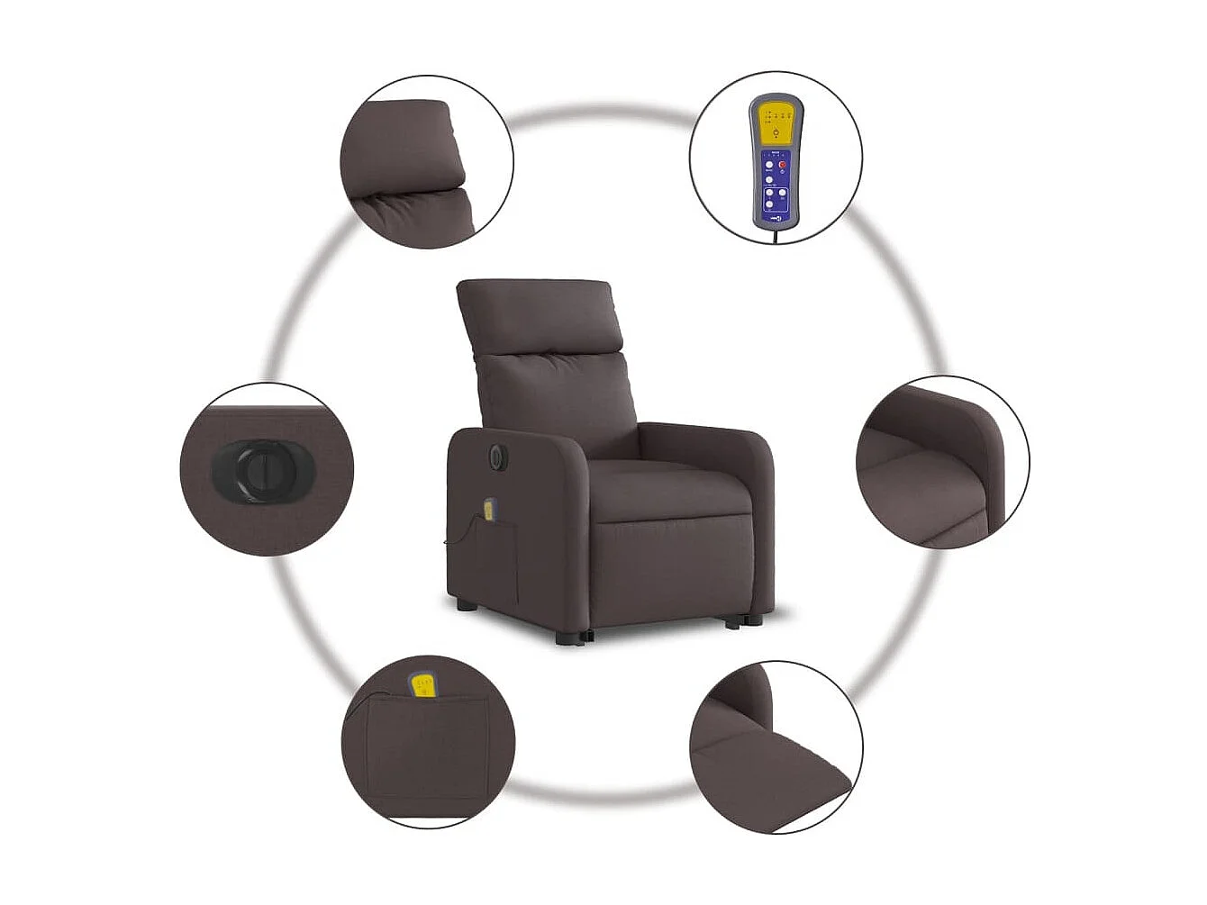 Fauteuil inclinable de massage électrique Marron foncé Tissu