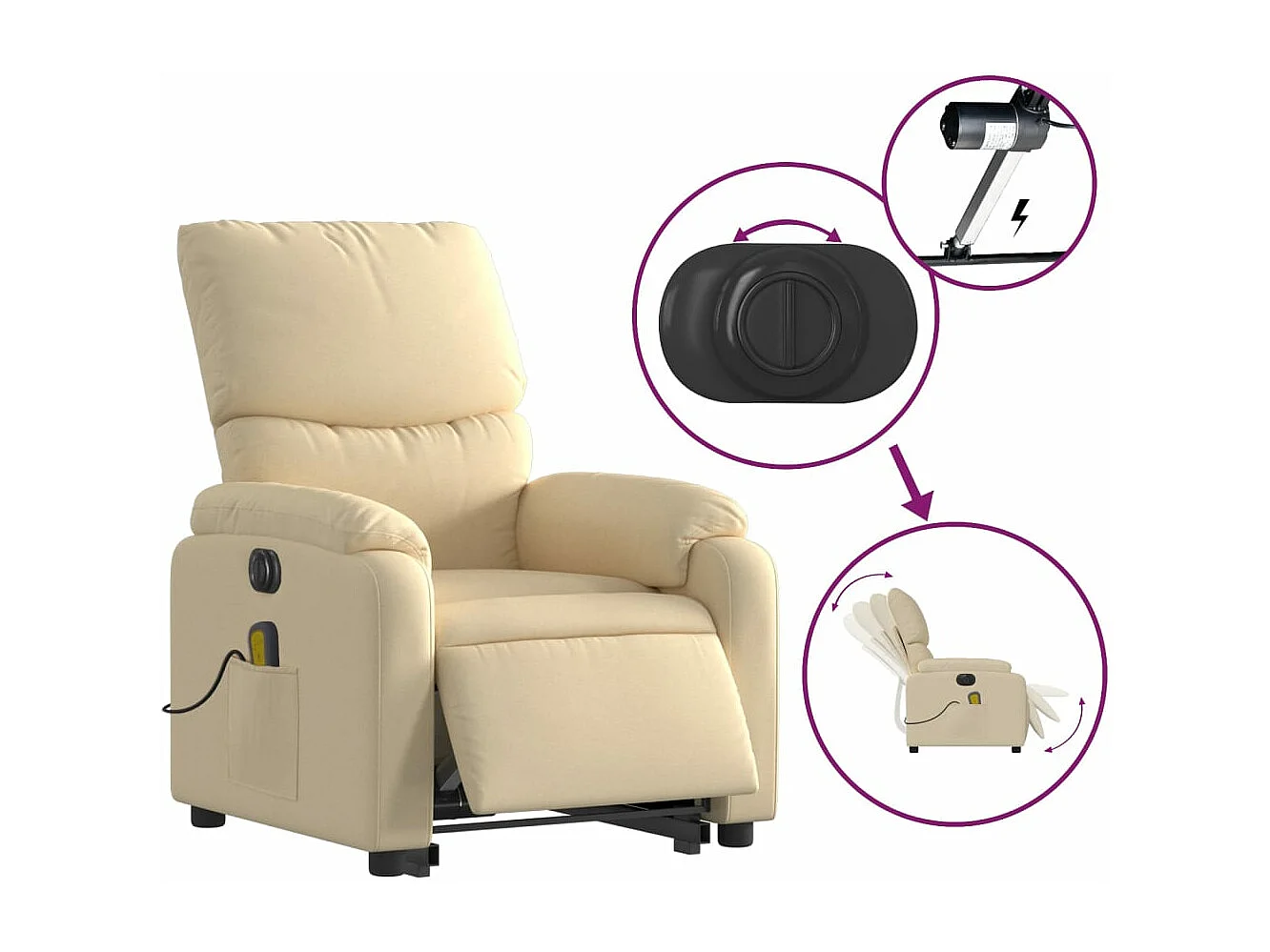 Sillón de masaje eléctrico reclinable elevable tela crema