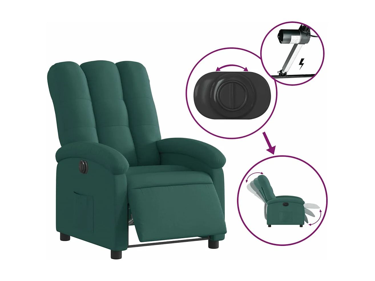 Fauteuil inclinable électrique Vert foncé Tissu
