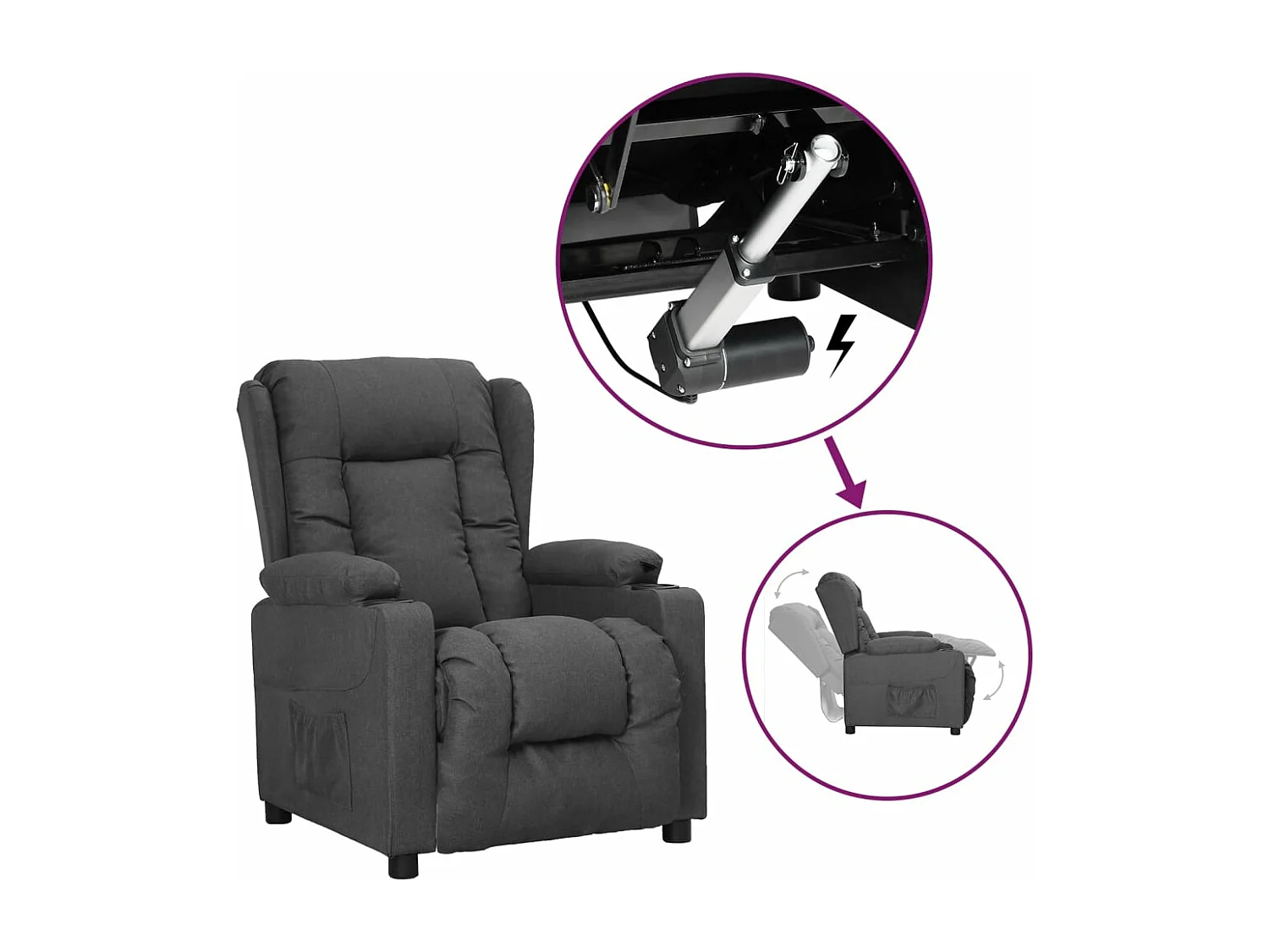 Sillón elevable tela gris oscuro