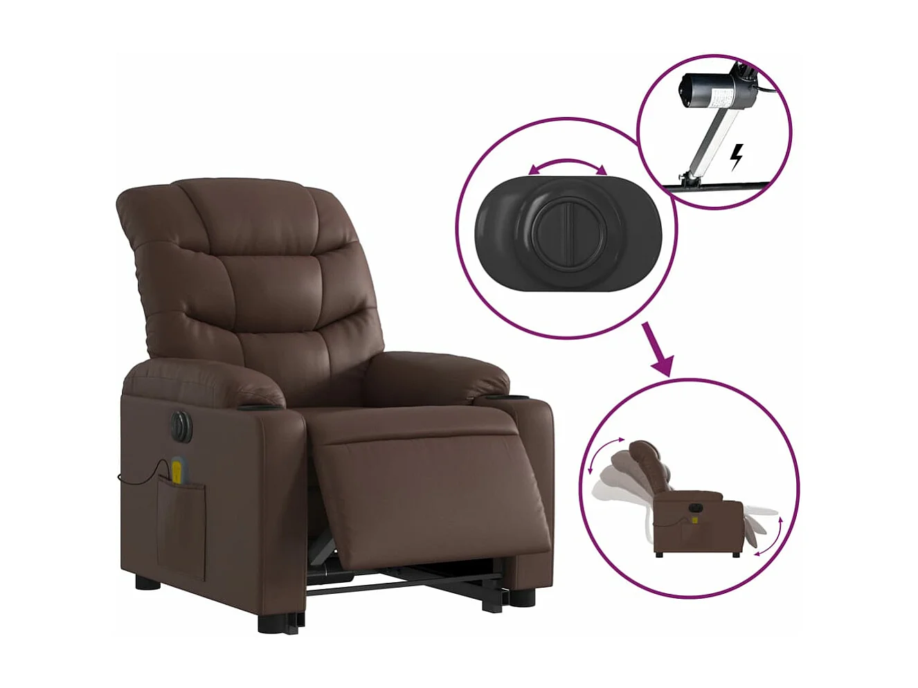 Fauteuil inclinable de massage électrique marron similicuir