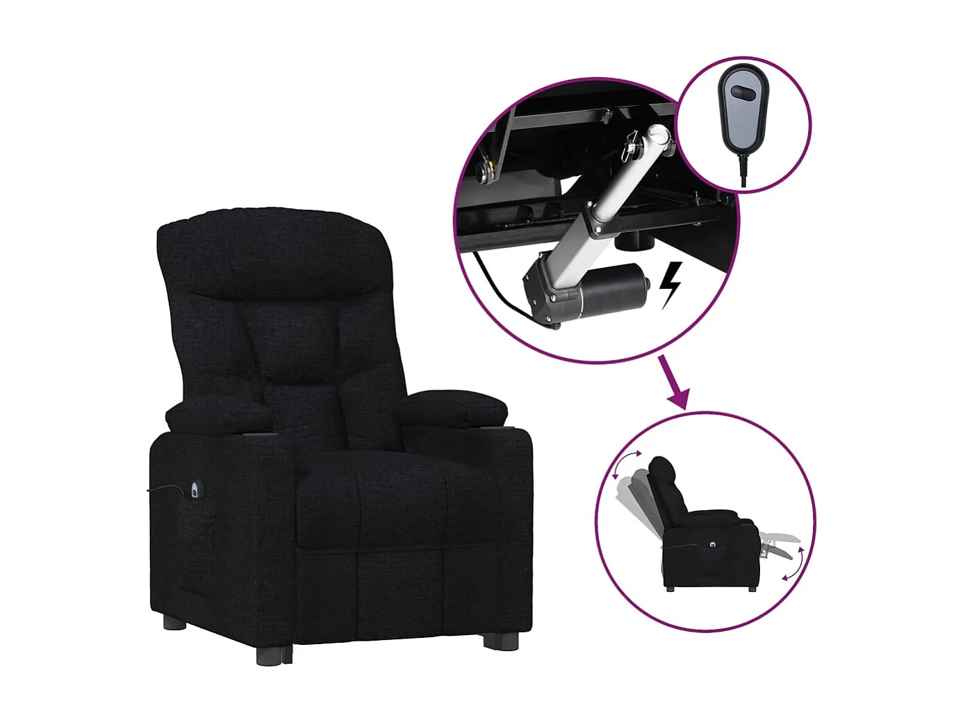 Poltrona Elettrica Reclinabile Nera in Tessuto