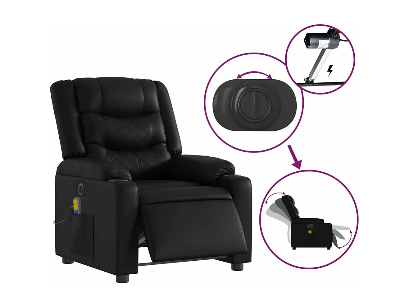 Sillón de masaje reclinable eléctrico cuero sintético negro