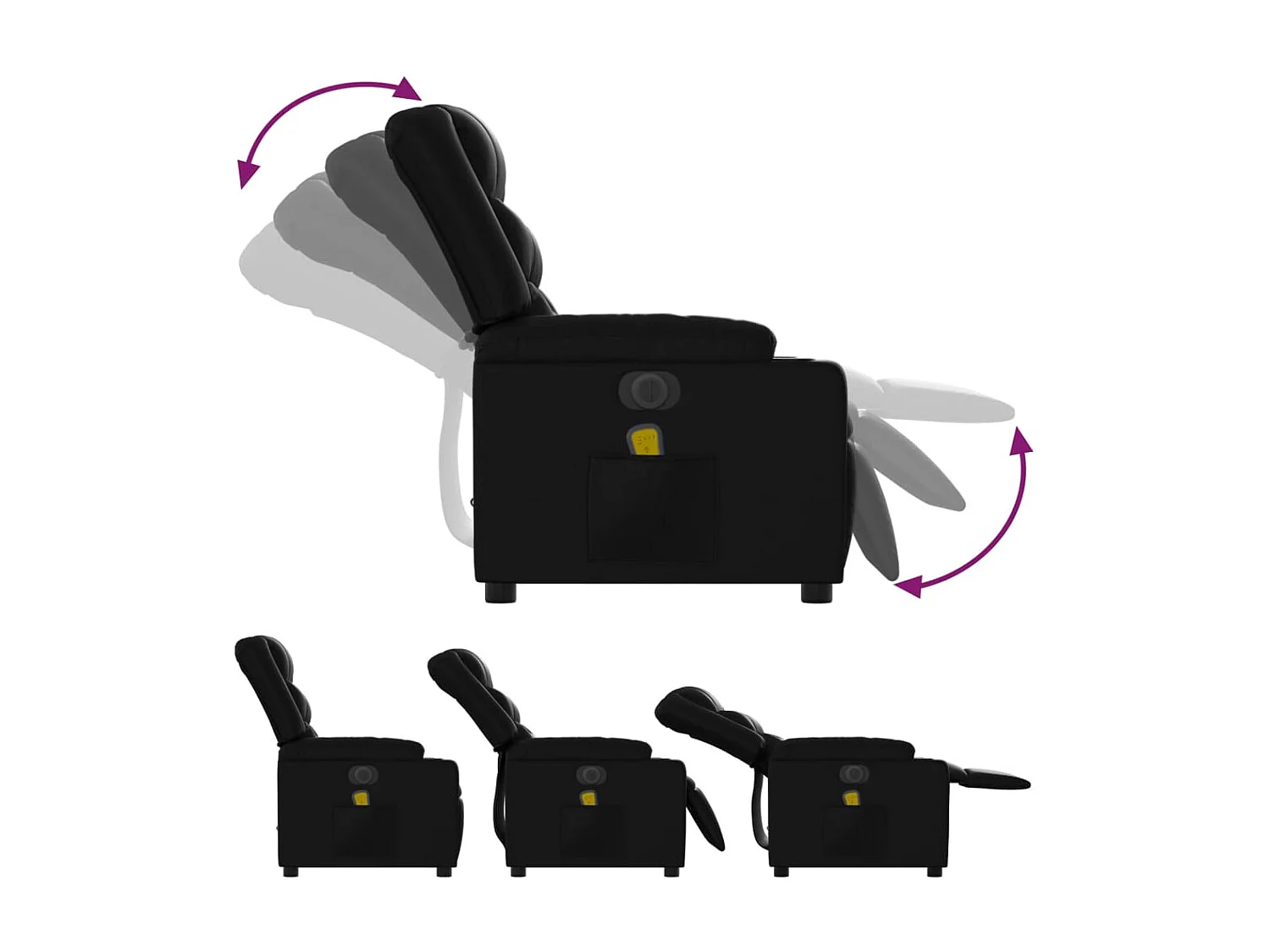 Sillón de masaje reclinable eléctrico cuero sintético negro