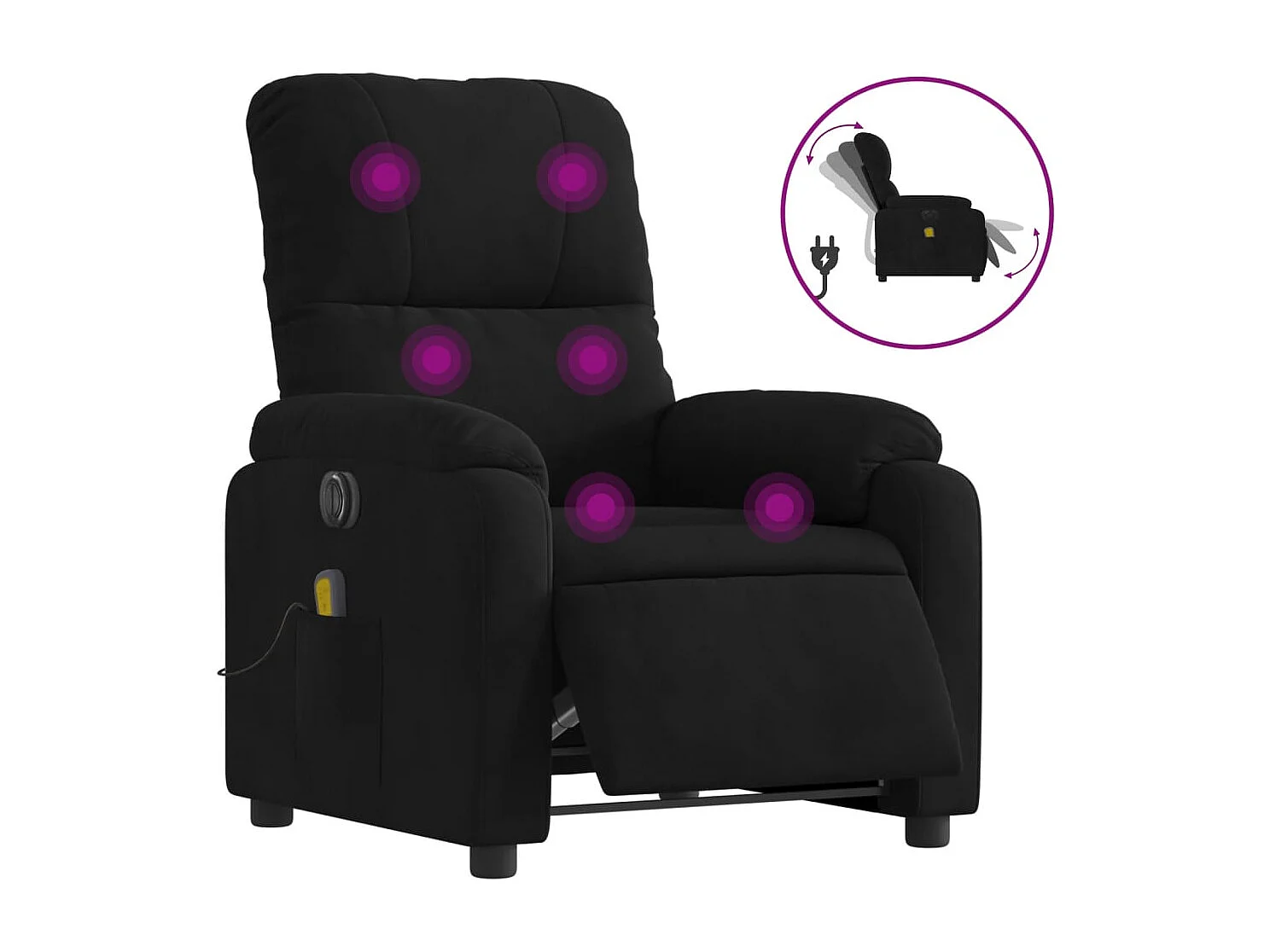 Fauteuil inclinable de massage électrique noir tissu microfibre