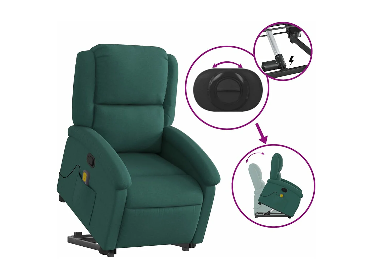 Fauteuil inclinable de massage Vert foncé Tissu