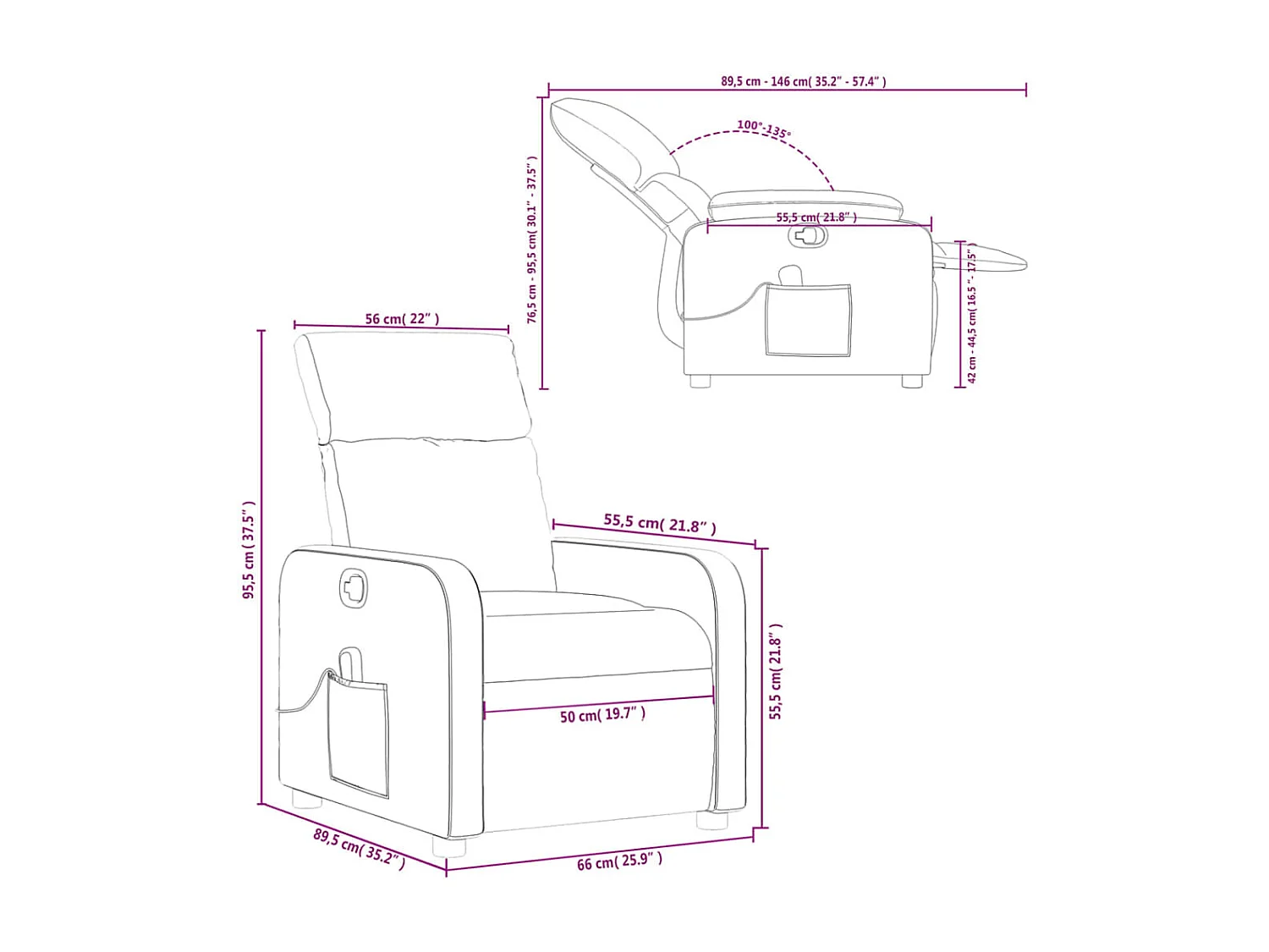 Poltrona de massagens reclinável tecido preto