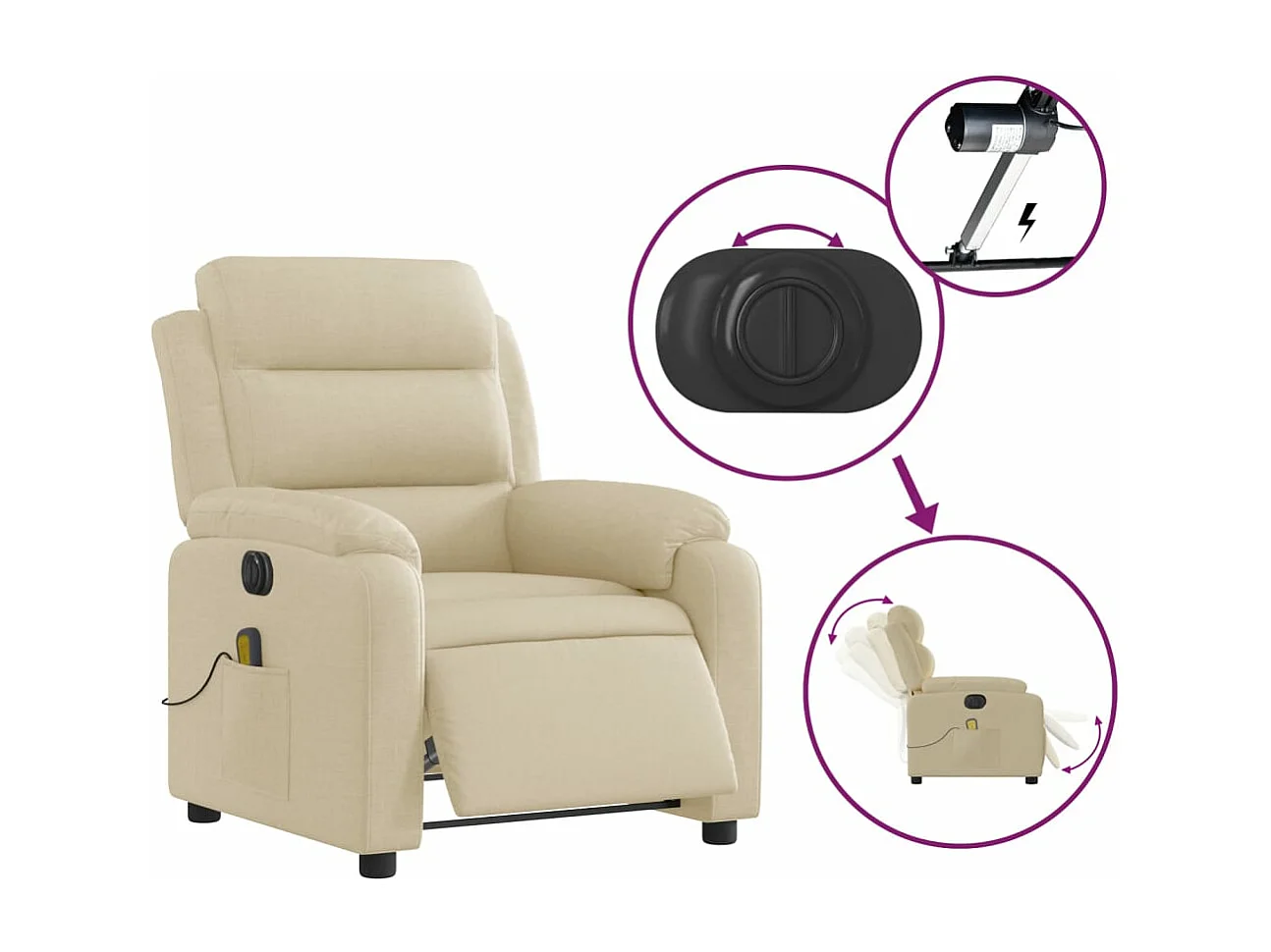Fauteuil inclinable de massage électrique crème tissu