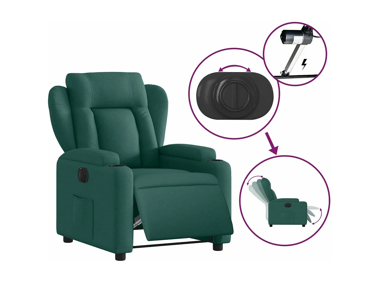 Fauteuil inclinable électrique Vert foncé Tissu