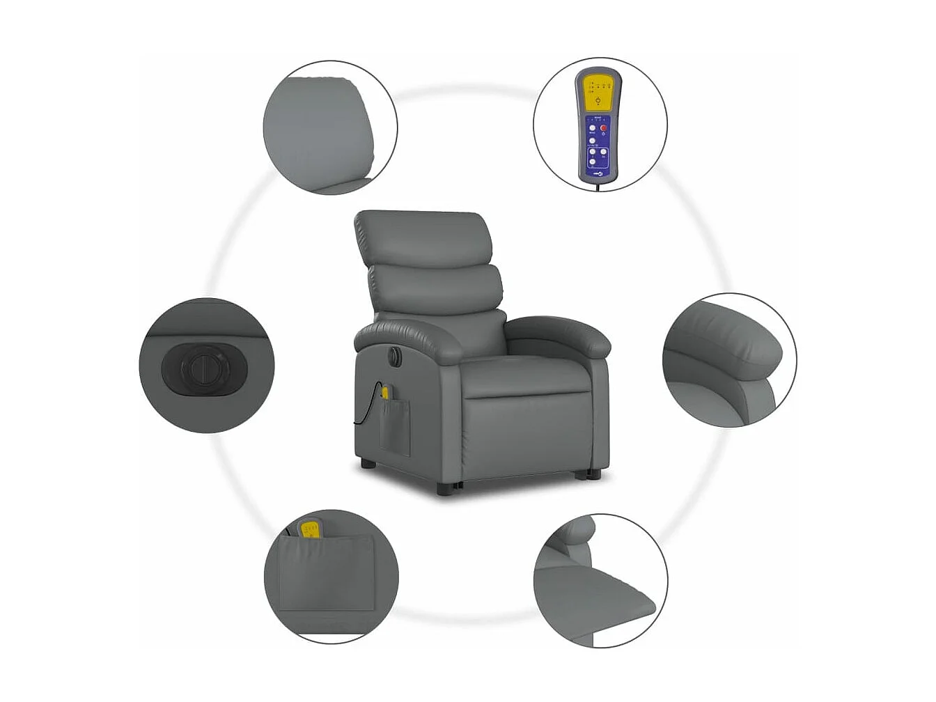 Massagesessel mit Aufstehhilfe Elektrisch Grau Kunstleder