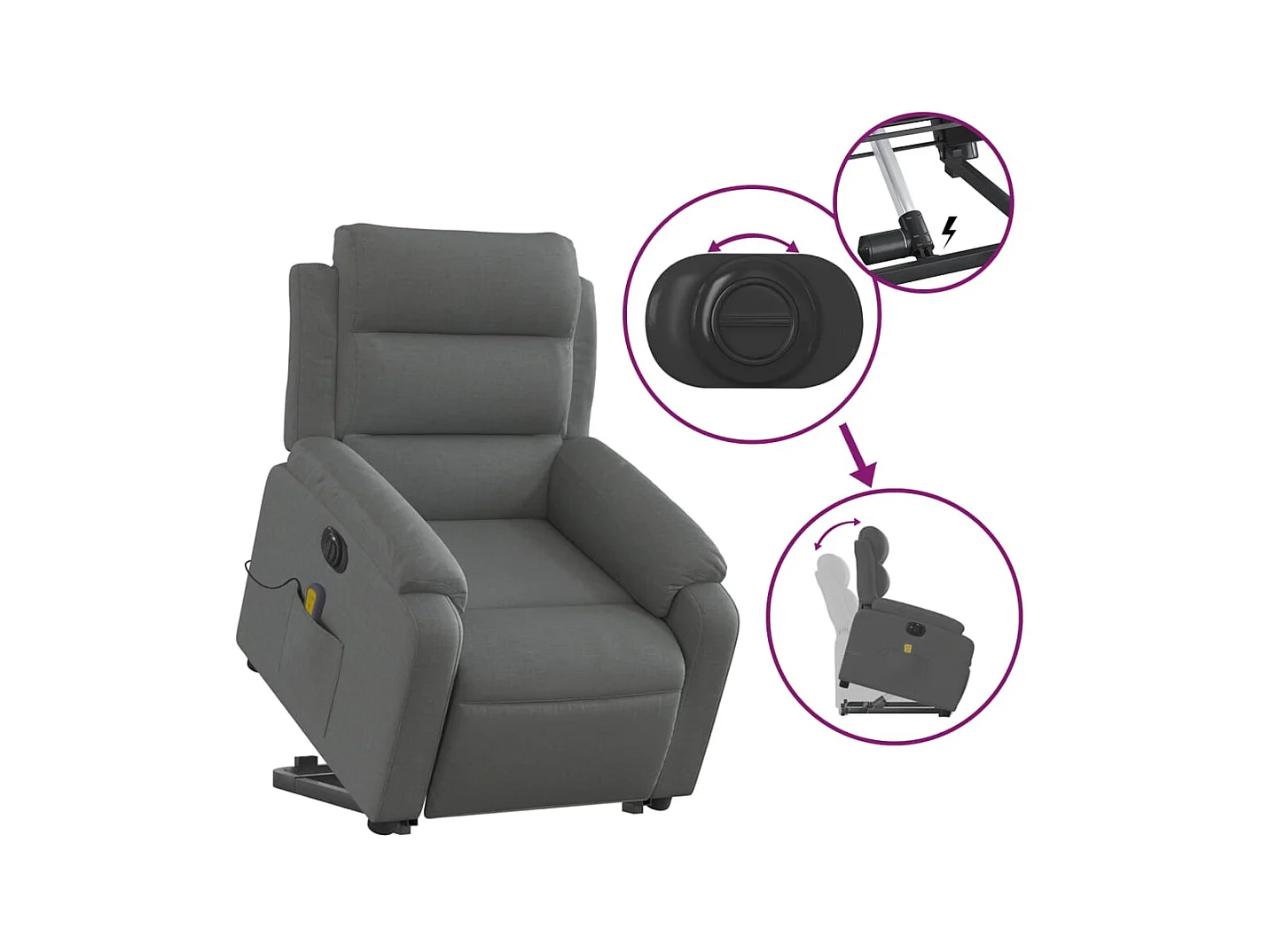 Fauteuil inclinable de massage électrique Gris foncé Tissu